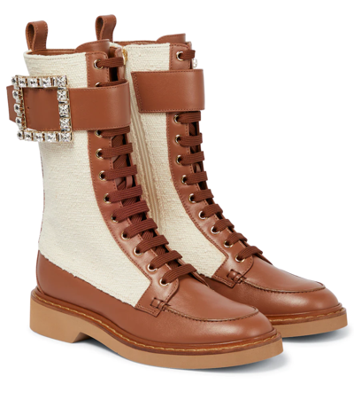 Shop Roger Vivier Viv' Rangers Leather Ankle Boots In Bianco Marmo+cognac Sc.