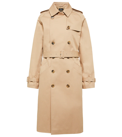 Shop Apc Greta Gabardine Trench Coat In Beige