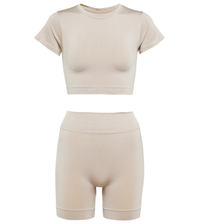 Shop Prism Mindful Crop Top And Composed Shorts Set In Taupe