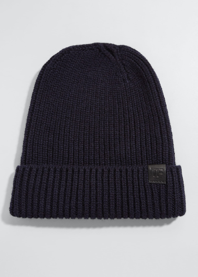 Shop Tom Ford Men's Cashmere Rib-knit Beanie Hat In Dk Blu Sld