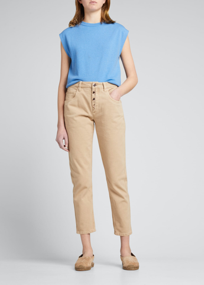 Shop Brunello Cucinelli Exposed Button Fly Slim-leg Ankle Jeans In C8617 Desert