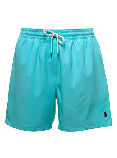 Shop Polo Ralph Lauren Light Blue Swim Shorts With Logo