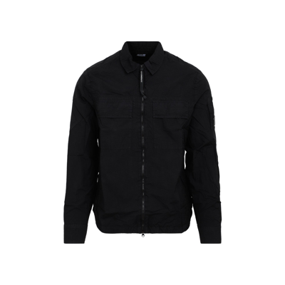 Shop C.p. Company Taylon Zipped Shirt In Black