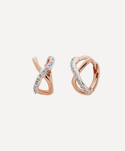 Shop Monica Vinader 18ct Rose Gold Plated Vermeil Silver Riva Crossover Diamond Huggie Hoop Earrings