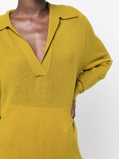 Shop Khaite The Jo V-neck Polo Top In Yellow