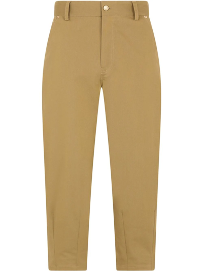 Shop Dolce & Gabbana Cropped Wide Leg Cotton Trousers In Brown
