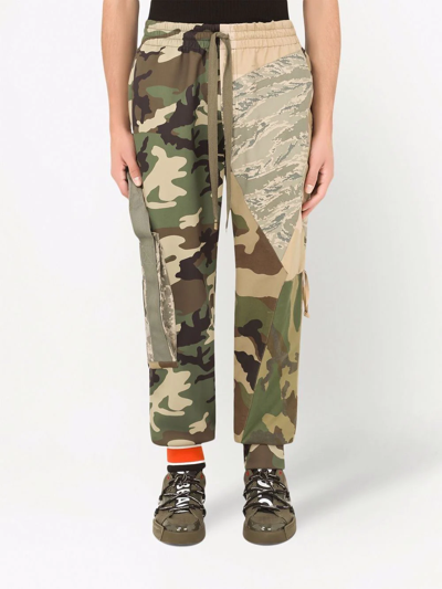 Shop Dolce & Gabbana Camouflage-patchwork Panelled Track Trousers In Green