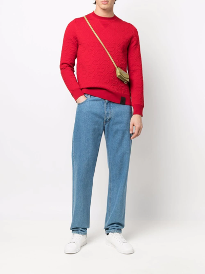 Shop Ferragamo Embossed Logo Sweater In Red