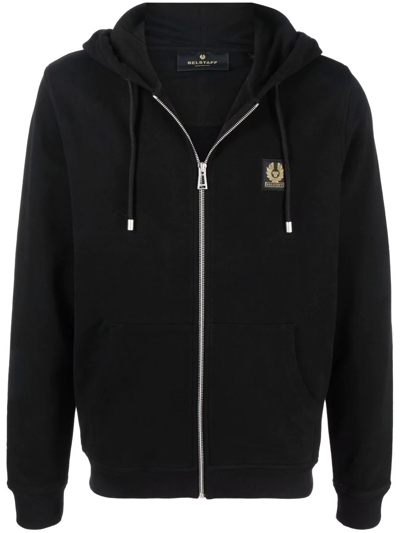 Shop Belstaff Zip-up Logo-patch Hoodie In Black