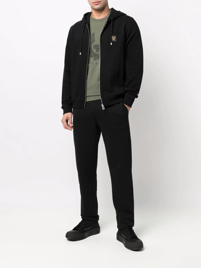 Shop Belstaff Zip-up Logo-patch Hoodie In Black