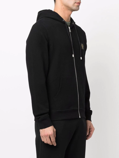 Shop Belstaff Zip-up Logo-patch Hoodie In Black