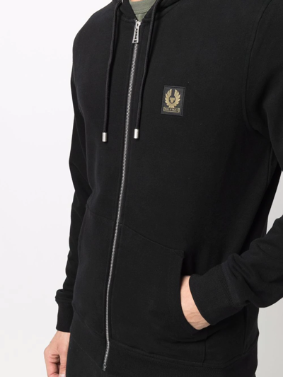 Shop Belstaff Zip-up Logo-patch Hoodie In Black