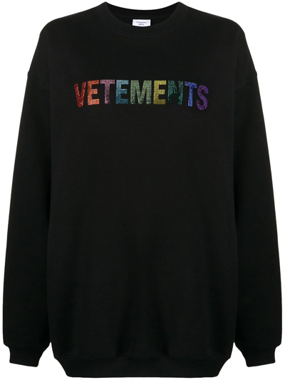 Shop Vetements Rainbow Stud Logo Sweatshirt In Black