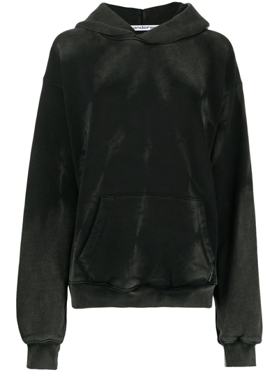 Shop Alexander Wang Long-sleeved Acid Washed Hoodie In Green