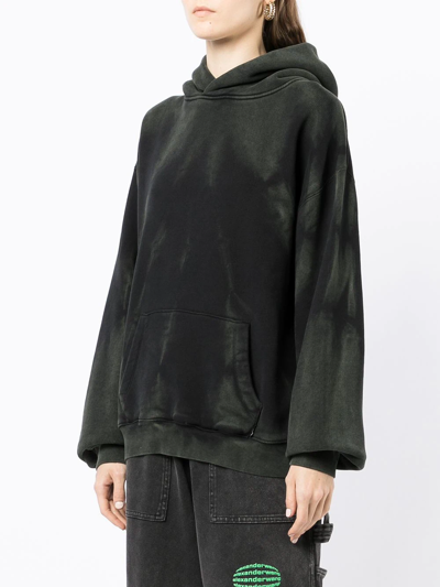 Shop Alexander Wang Long-sleeved Acid Washed Hoodie In Green