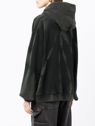 Shop Alexander Wang Long-sleeved Acid Washed Hoodie In Green