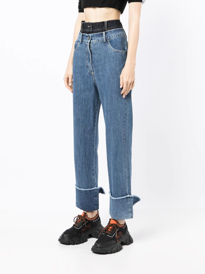 Rokh Washed Double-layer Jeans In Blue