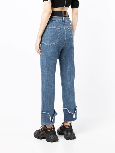 Rokh Washed Double-layer Jeans In Blue