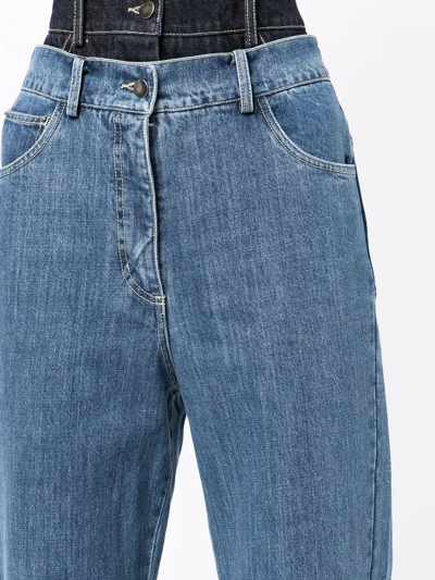 Rokh Washed Double-layer Jeans In Blue