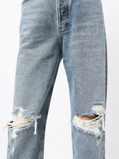 Shop Agolde Distressed Boyfriend-fit Jeans In Blue