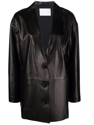 Shop Drome Button-down Leather Jacket In Black