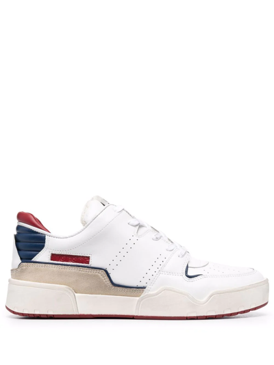 Shop Isabel Marant Colour-block Panelled Leather Sneakers In White