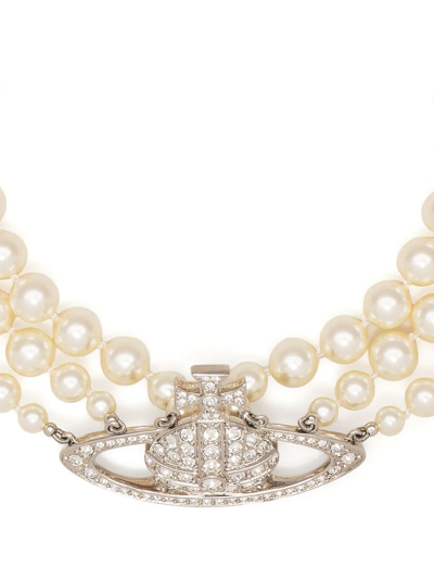 Shop Vivienne Westwood Orb Pearl-detail Necklace In Silver