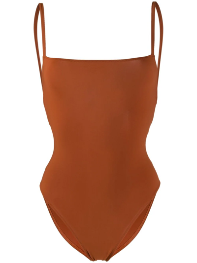 Shop Lido Strap Detail Swimsuit In Brown