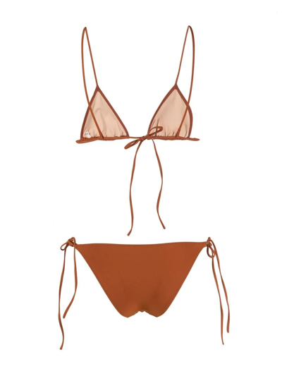 Shop Lido Self-tie Mid-rise Bikini In Brown