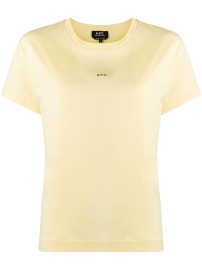 Shop Apc Logo-print T-shirt In Yellow