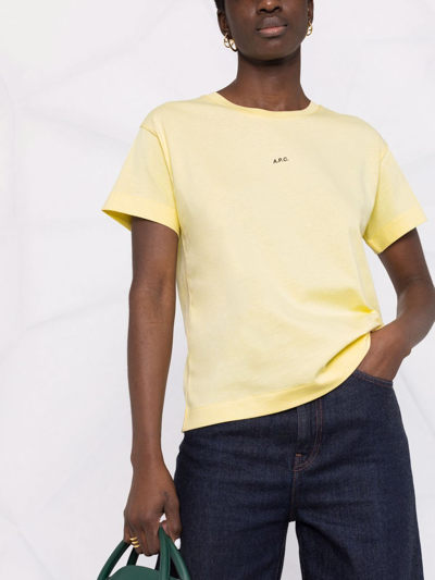 Shop Apc Logo-print T-shirt In Yellow