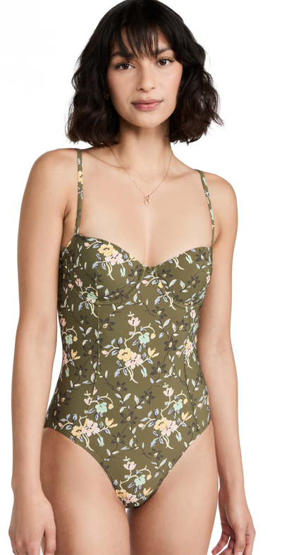 Shop Tory Burch Printed Underwire One-piece In Wall Floral