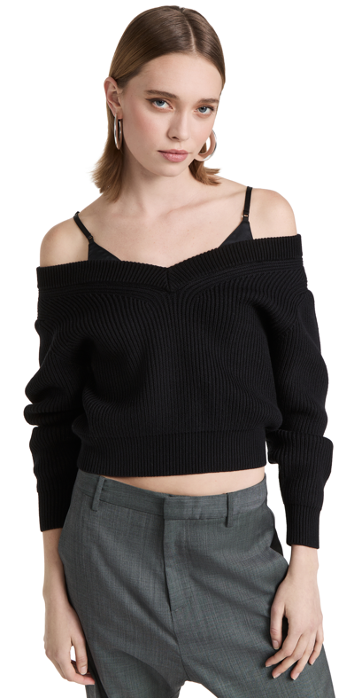 Shop Alexander Wang T V Neck Pullover With Satin Cami In Black