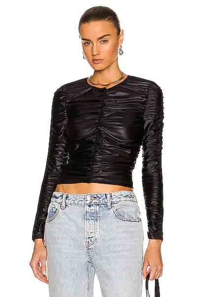 Shop Alexander Wang Snap Front Ruched Cardigan In Black