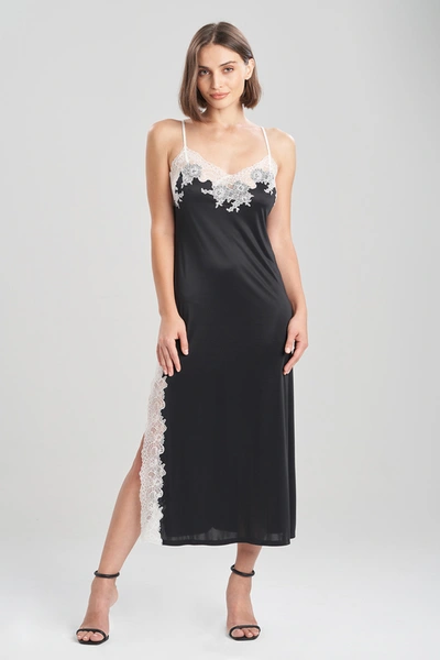 Shop Natori Enchant Lace Slit Gown Dress In Black