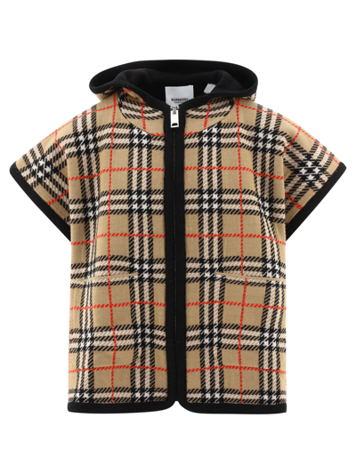 Shop Burberry Kids Check Hooded Cape In Multi