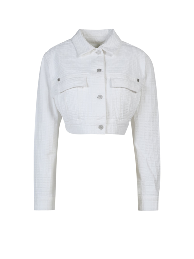 Shop Givenchy 4g Motif Cropped Denim Jacket In White