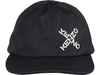 Shop Kenzo Logo Printed Flat Peak Baseball Cap In Black