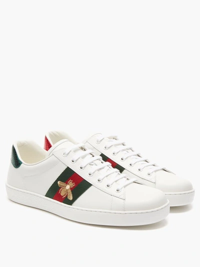 GUCCI ACE BEE-EMBROIDERED LEATHER TRAINERS 