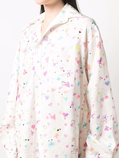 Shop Balenciaga Heart-print Twisted Shirt Dress In Neutrals