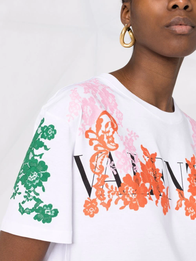 Shop Valentino Floral Lace Logo T-shirt In White