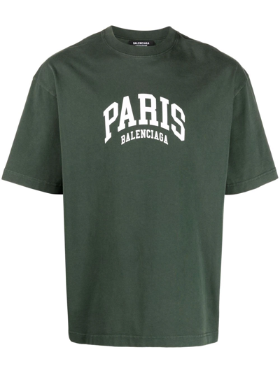 Balenciaga Paris Logo Cotton T-shirt In Green | ModeSens