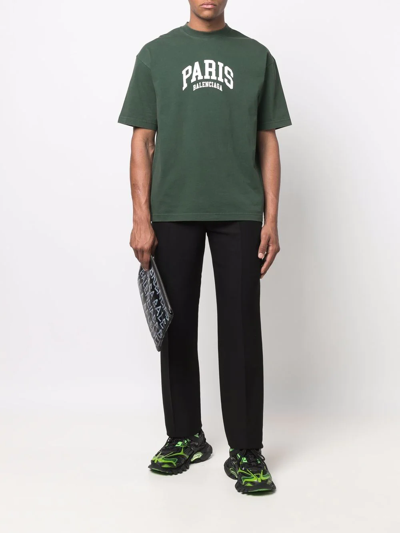 Balenciaga Paris Logo Cotton T-shirt In Green | ModeSens