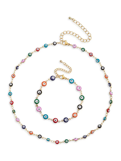 Shop Eye Candy La Women's 2-piece Susy Evil Eye Necklace And Bracelet Set In Neutral