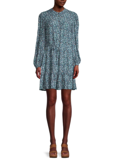 Shop Rebecca Minkoff Women's Helen Floral-print Tie-waist Dress In Teal