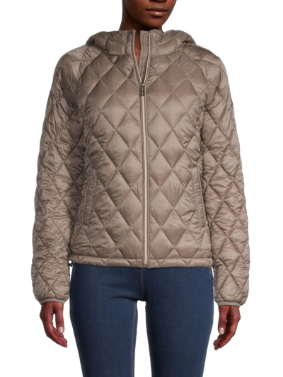 Shop Michael Michael Kors Women's Nissy Packable Hooded Puffer Jacket In Taupe