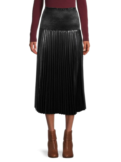Shop Delfi Collective Women's Willow Smocked Faux Leather Skirt In Black