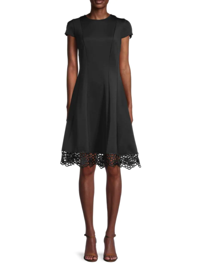 Shop Donna Ricco Women's Lace-trim A-line Dress In Black