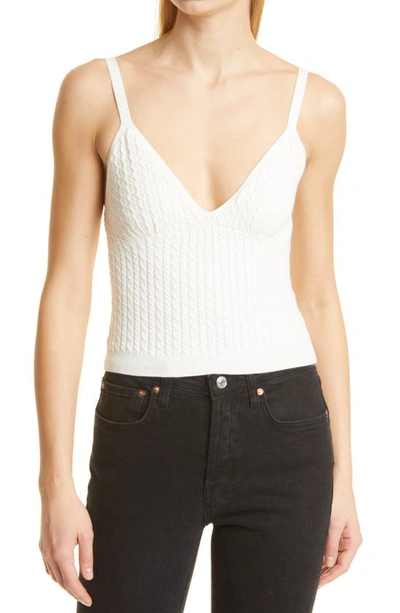 Shop Alice And Olivia Kenna Cable Crop Cotton Sweater Tank In Soft White