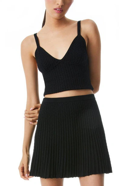 Shop Alice And Olivia Kenna Cable Crop Cotton Sweater Tank In Black